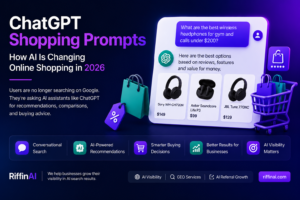 ChatGPT shopping prompts illustration showing how AI assistants like ChatGPT are changing online shopping, product recommendations, and AI visibility for businesses in 2026.