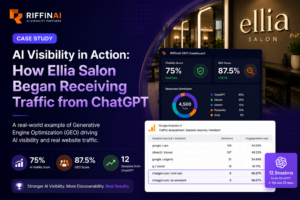 AI Visibility Case Study showing Ellia Salon GEO Score and ChatGPT referral traffic