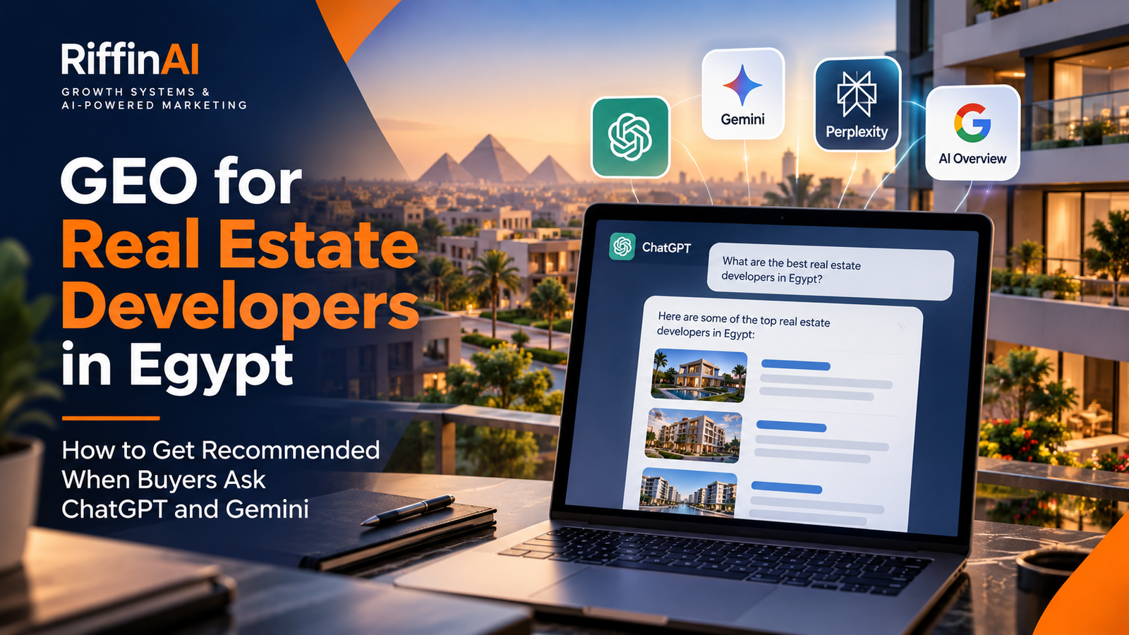 GEO for real estate developers in Egypt, showing AI-powered property recommendations through ChatGPT and Gemini